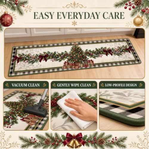 Christmas Kitchen Mat Set of 2 Non Slip Wreath & Tree Rugs - Wreath Christmas Tree Variation