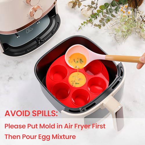 CAKETIME 7-Cup Silicone Muffin Pan for Air Fryer Oven, Nonstick Red