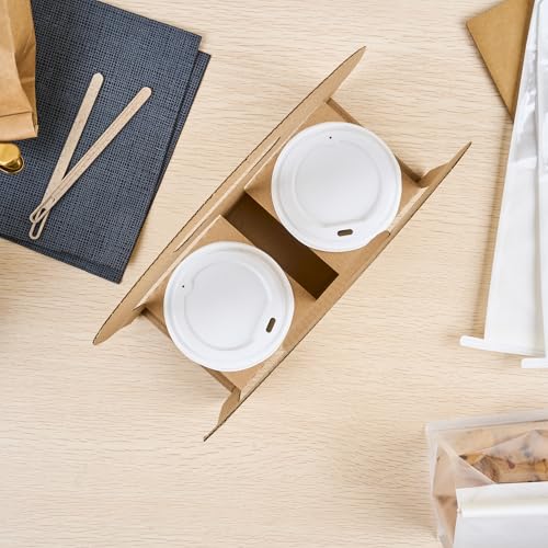 Restaurantware Bio Tek Drink Carriers 100 Disposable Cup Carriers With Handles - Holds 2 Cups For Delivery Or To Go Kraft Paper Drink Holders Built-In Handle Fits Multiple Beverages