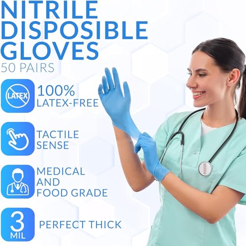 UniGroup Care Nitrile Gloves Large - 100 Pcs Disposable Powder-Free 3 Mil