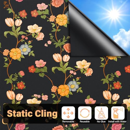 Kromapolis Blackout Window Film, Matte Floral Privacy Tint 17.5″ x 78.7″