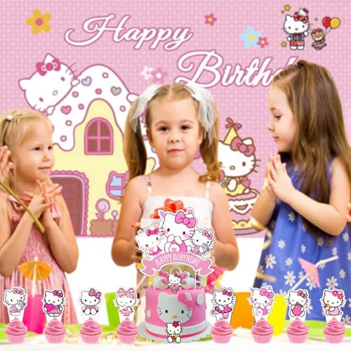 25 Pcs Pink Anime Birthday Cake & Cupcake Toppers Set