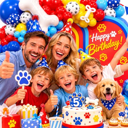 201-Piece Paw Balloon Garland Arch Kit - Royal Blue, Yellow & Red