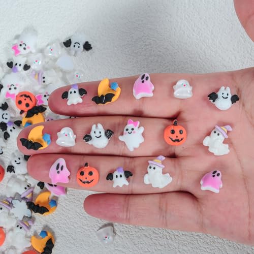90 Pcs Halloween Resin Nail Charms 3D Pumpkin Ghost Bat Gothic Gems