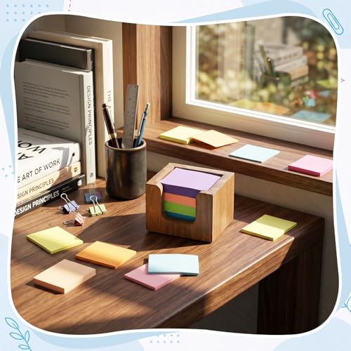 Wood Sticky Note Holder with 8 Pads - 1.5 x 2 Inch Memo Dispenser
