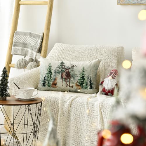 AVOIN colorlife Christmas Reindeer Throw Pillow Cover, 12 x 20 Inch Xmas