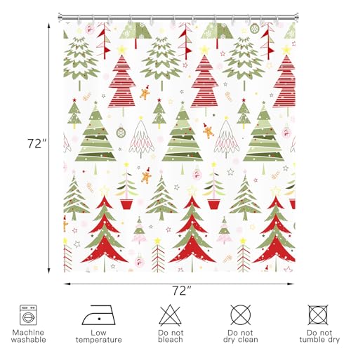 Christmas Tree Shower Curtain with Snowmen Stars & Snowflakes - 72x72 Inches, Pack of 1