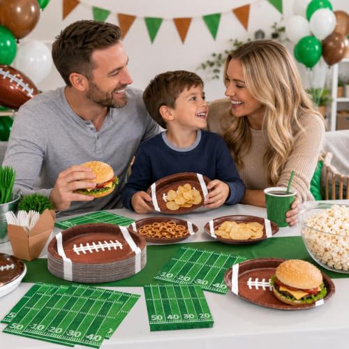 Football Party Decorations Set - 25 Football Plates & 25 Napkins