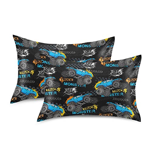 KOPIRIT Monster Truck Tires Pillow Cover 20x26 Inch Satin Pillowcase for Hair & Skin (Variation 002)