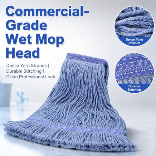 17 oz Commercial Mop Head Replacement - 2 Pack Blue Cotton Refills