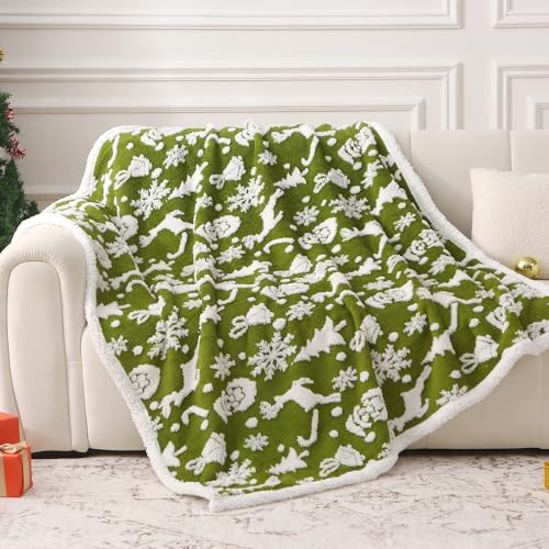 Christmas Green Knitted Sherpa Throw Blanket - 60x80 Inches with Variation Xmasgreen