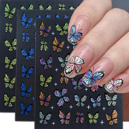 5D Holographic Butterfly Nail Stickers 3 Sheets Embossed Decals