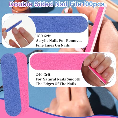 Cobee Professional Nail Files 100 Pcs, 180/240 Grit Double Sided Emery Boards