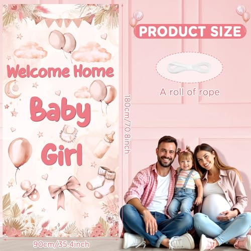 Welcome Home Baby Girl Banner - Pink Boho Rainbow Baby Shower Decoration