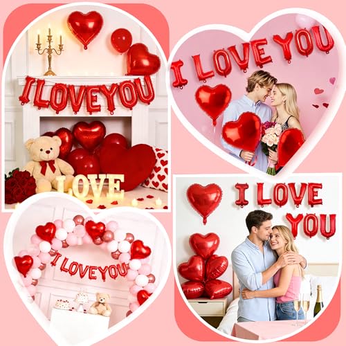 I Love You Balloon Set for Valentine's Day - 16 Inch Letters & Hearts