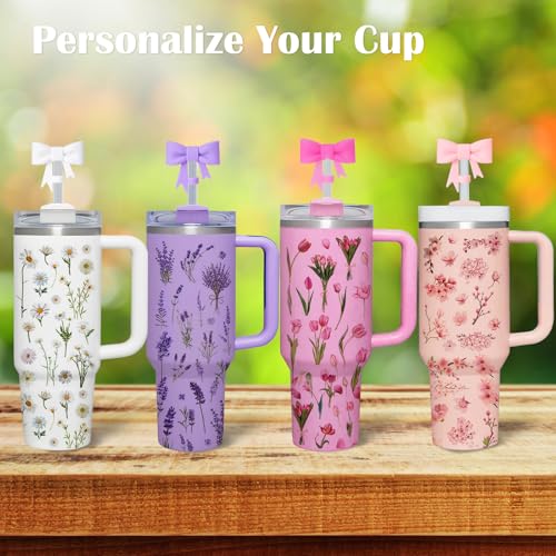 Waterproof Flower Stickers & Bow Straw Covers for Stanley Cup Tumblers