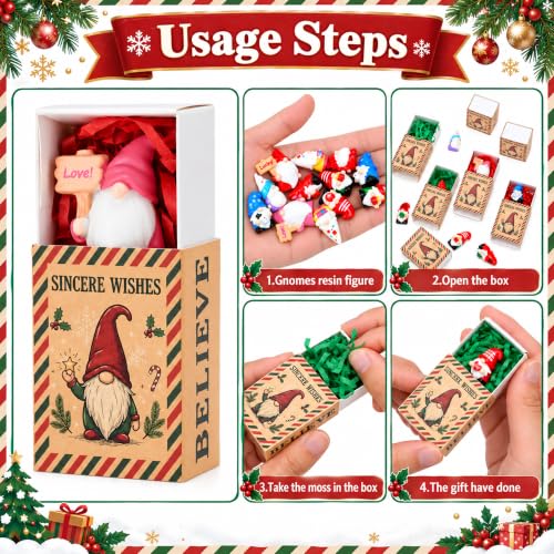 Christmas Emotional Gifts for Coworkers - 24 Pcs Employee Appreciation Set - Gnome Figurines & Gift Boxes