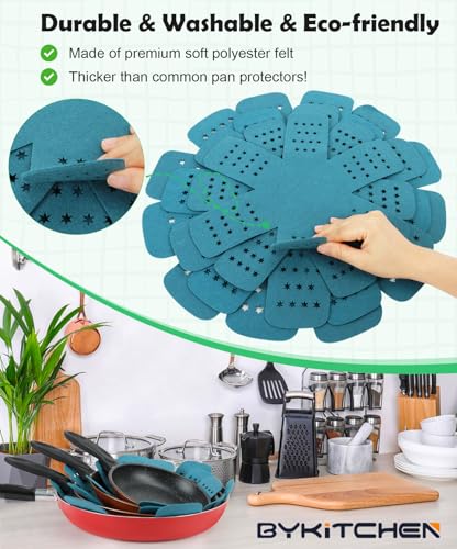 BYKITCHEN Pot Pan Protectors - 6pcs Set, 12/14/16 inch, Cyan