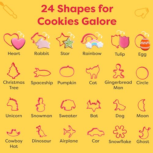 Kids Cookie Cutter Set with 24 Shapes, Baking Tools & Storage Tube - Variation of Cookie Cutter Set