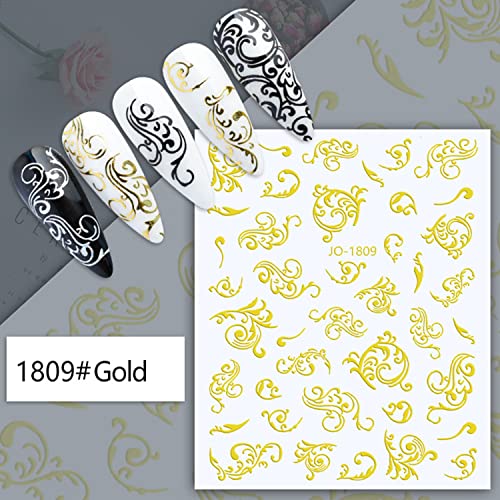 Vezocim Gold Leaf Nail Art Stickers - 6 Sheets 3D Holographic Vine Decals
