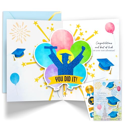 Pop Up Gold Foil College Graduation Card 5x7in with Stickers