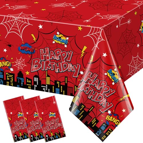 3Pcs Red Spider Birthday Party Tablecloths, 54x108 Disposable Covers