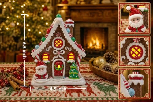 Lighted Gingerbread House Decor - 6.5 Inch Clay Christmas Display