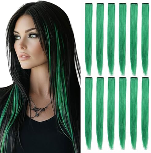 Green Clip-In Hair Extensions 20 Inch Heat Resistant Synthetic Hairpiece