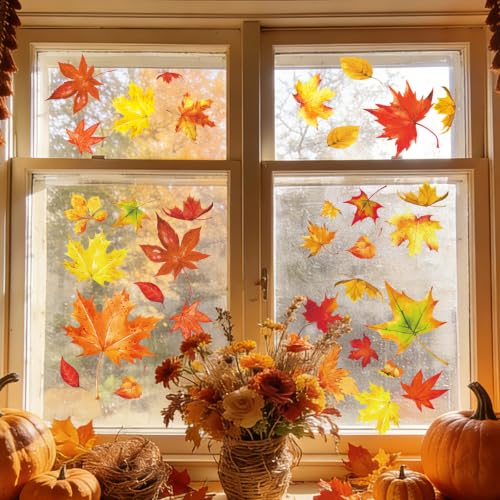 Whaline Fall Window Clings - 6 Sheets Maple Leaves Decor