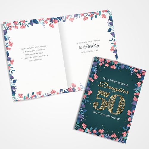 Premium A5 Daughter 50th Birthday Card with Floral Design
