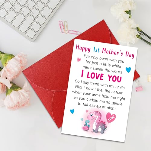 Happy 1st Mother's Day Card for New Mom - Cute Dinosaur Design