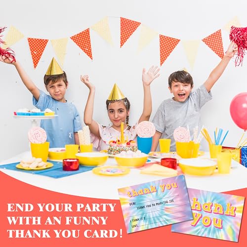 Tie Dye Kids Thank You Cards 20-Pack with Envelopes
