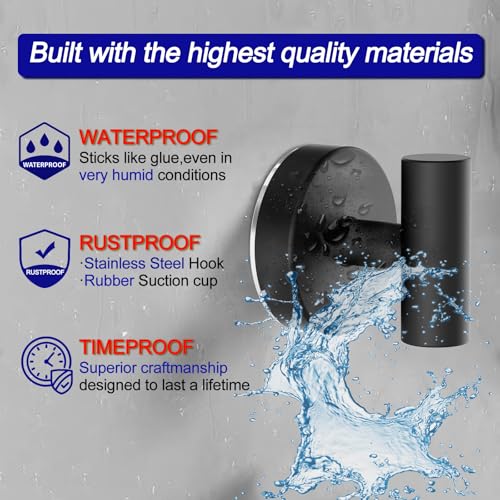 Bntuk Suction Cup Hooks - Waterproof & Rustproof Black (2 Pack)