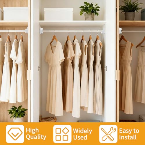 4 Pack Plastic Closet Rod Holders - 1-3/8 inch Support Brackets for Wardrobe & Shower Rails