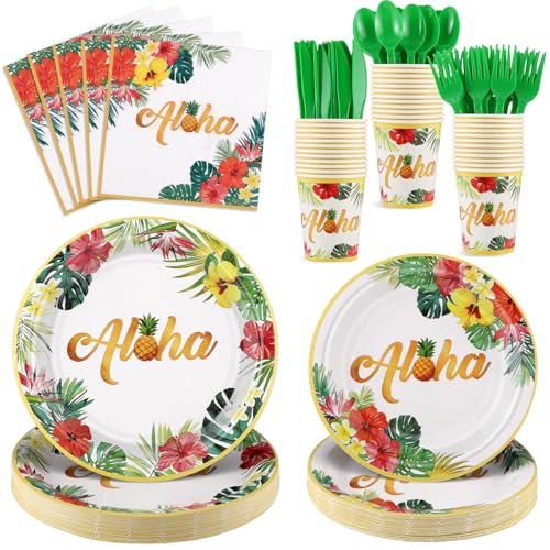 Hawaiian Party Supplies Set - 175 Pcs Tropical Tableware for 25 Guests