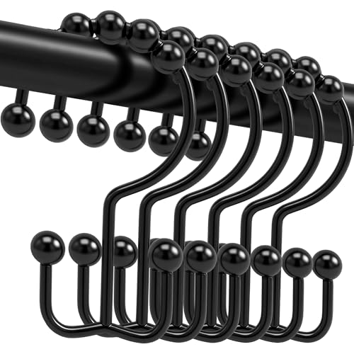 Cerpourt Black Metal Shower Curtain Hooks 12 Pcs Rustproof Double Rings