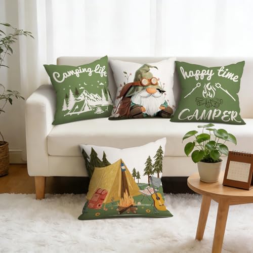 NymphFable Camping Gnome Throw Pillow Covers 18x18 Inch Set of 4