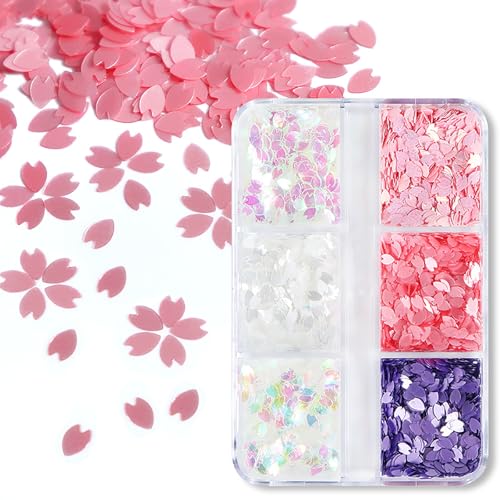 MOLILON 3D Holographic Cherry Blossom Nail Glitter Sequins Set with Tools