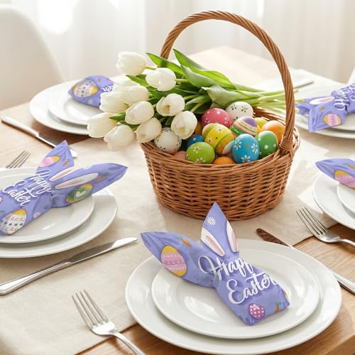 Cute Easter Napkins 50-Pack with Bunny & Egg Design - 6.5 Inch