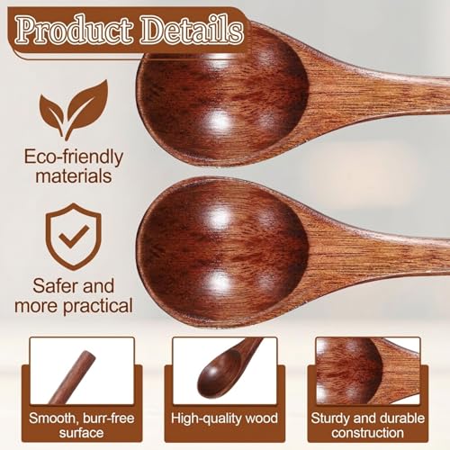 Premium 7.8 Inch Wooden Spoon Set - Versatile Mixing & Stirring