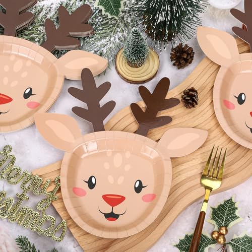 Christmas Elk Paper Plates Set of 48 Disposable Holiday Tableware