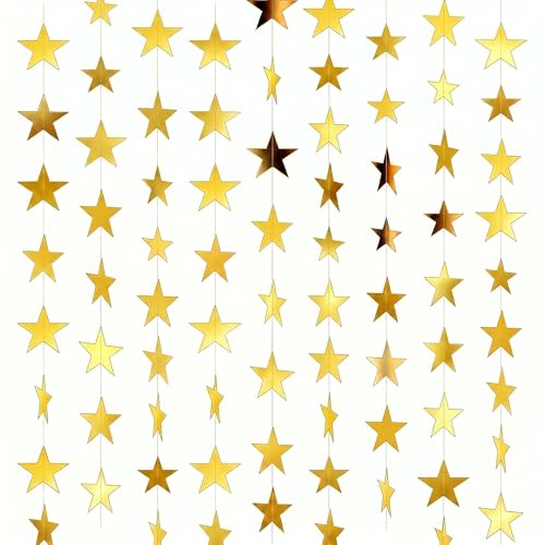 Gold Star Streamers 78FT - Double-Sided Hanging Decor for Parties
