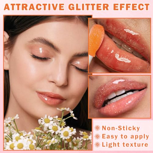 Color Changing Lip Oil Stain 2PCS Hydrating Shimmer Gloss Strawberry Orange