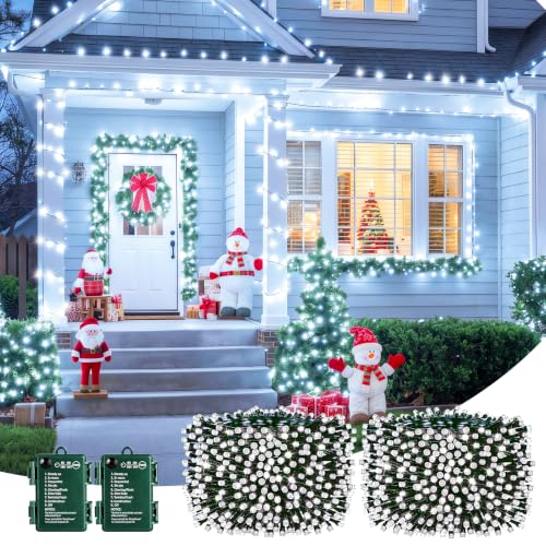 Battery Operated Christmas String Lights 33FT 100 LED Outdoor Indoor with Timer - Pure White, 17FT 2 Pack