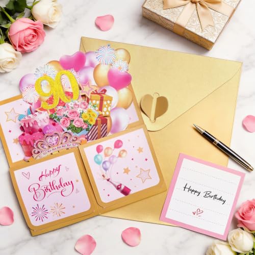 90th Birthday Card for Women - Pull-Out Pop Up Design
