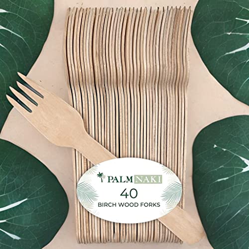 Eco-Friendly Birchwood Cutlery Set - 40 Disposable Forks