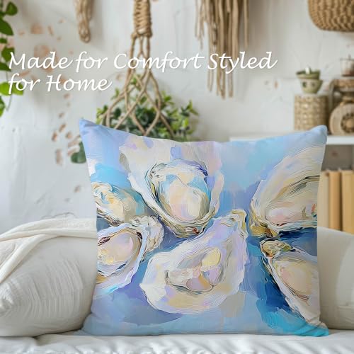 Multicolour Coastal Beach Oyster Pillow Cover 18x18 - Nautical Decor