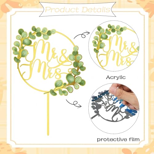 Gold Acrylic Mr & Mrs Cake Topper with Greenery - 8.2x5.5in