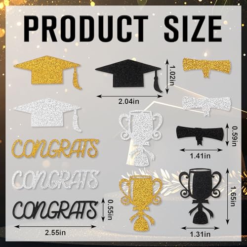 Graduation Confetti 2026 – 200PCS Black Gold Silver Table Decor