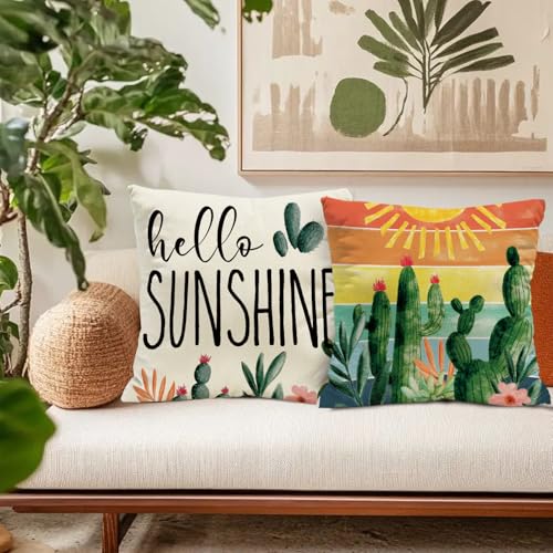 Summer Green Cactus Throw Pillow Covers - 18x18 inch (Pack of 4)